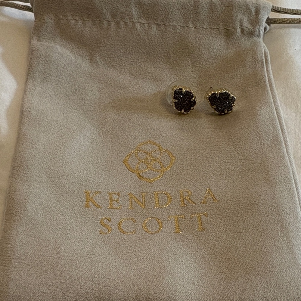 Kendra Scott Gold Trim Black Druzy Studs